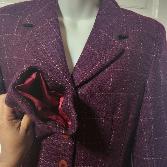 Gianni Petite Vintage Wool Blazer Jacket Plum Purple Windowpane Plaid Size 10P - Picture 11 of 14